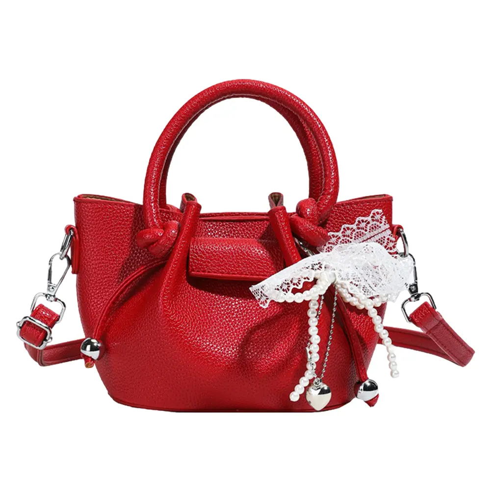 Ladies All-Match Bucket Bag Large Capacity Versatile Handbag PU Leather Simple Crossbody Bag Commute Bag with Purse