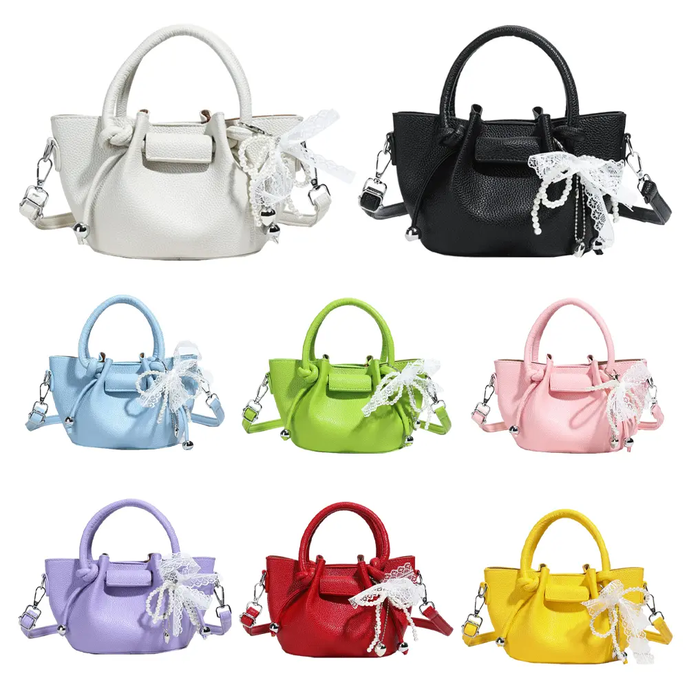 Ladies All-Match Bucket Bag Large Capacity Versatile Handbag PU Leather Simple Crossbody Bag Commute Bag with Purse
