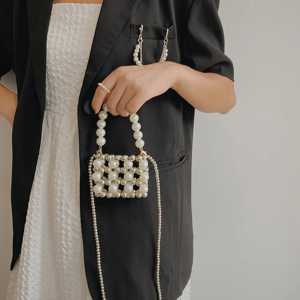 Fashion Lady Mini Pearl Handbag Luxury Coin Purse Women Square Messenger Bag Shopping Bags Pure Color Bucket