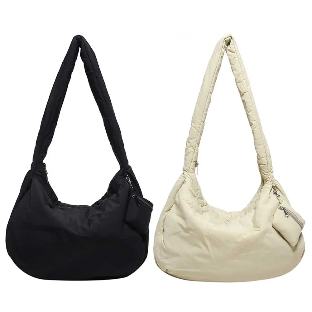 Women Nylon Shoulder Bag with Inner Pocket Messenger Bag with Zipper Solid Color Hobo Bag for Work Travel