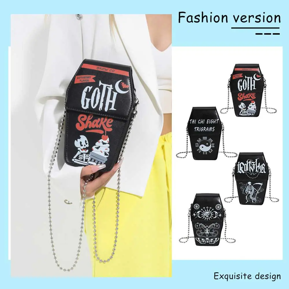 Women Gothic Crossbody Bag Versatile Gothic Crossbody Pouch Zipper Casual Satchel Bag PU Leather Novelty Halloween Cellphone Bag