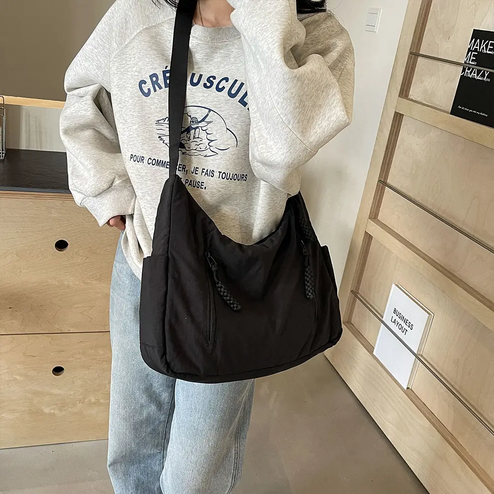 Women Lightweight Shoulder Bag Multi-Pocket Half Moon Sling Bag Large Capacity Travel Tote Handbag Outdoor Daily Bag