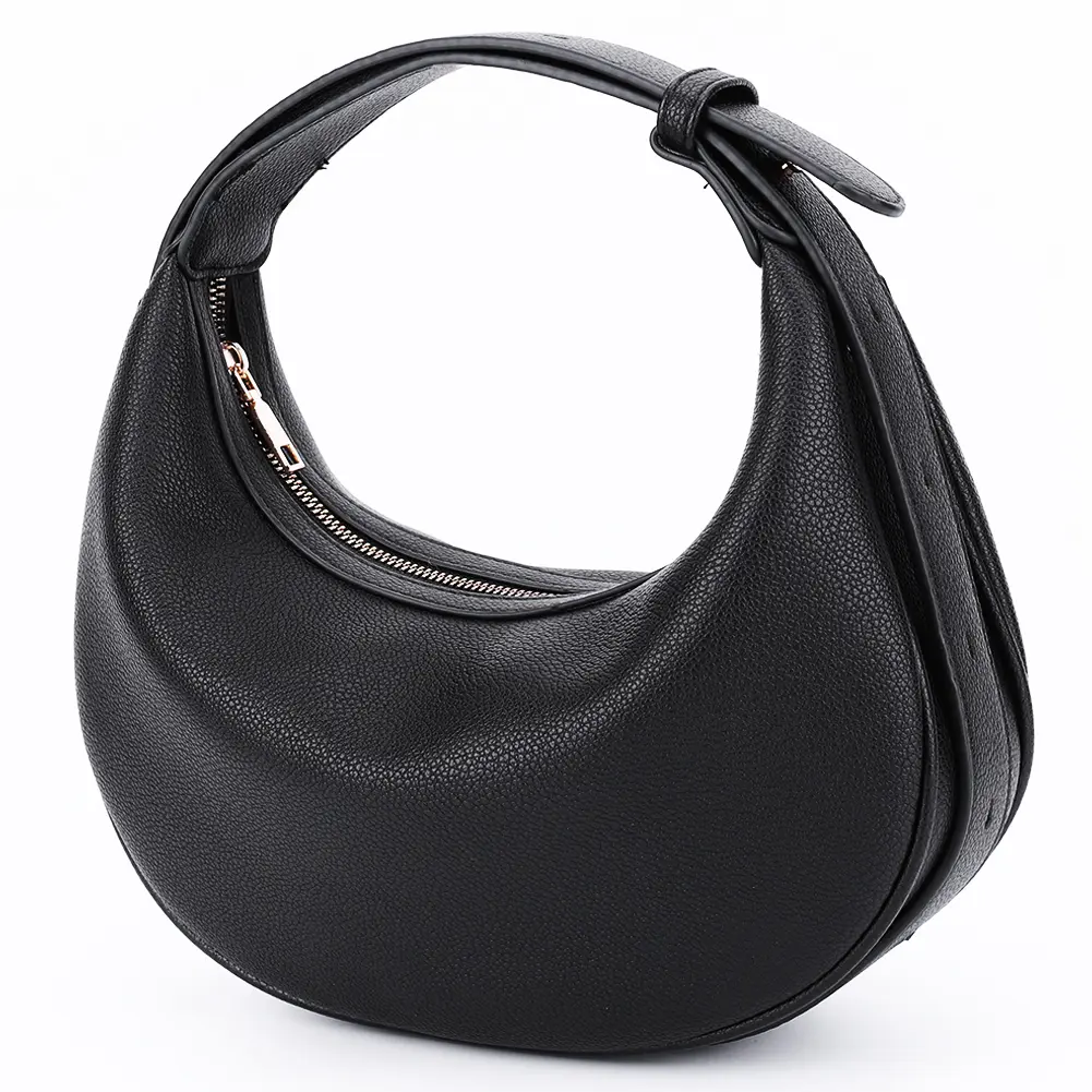 Crescent Shoulder Bag with Adjustable Strap Clutch Handbag Solid Color Trendy Crossbody Bag with Zipper Closure for Women