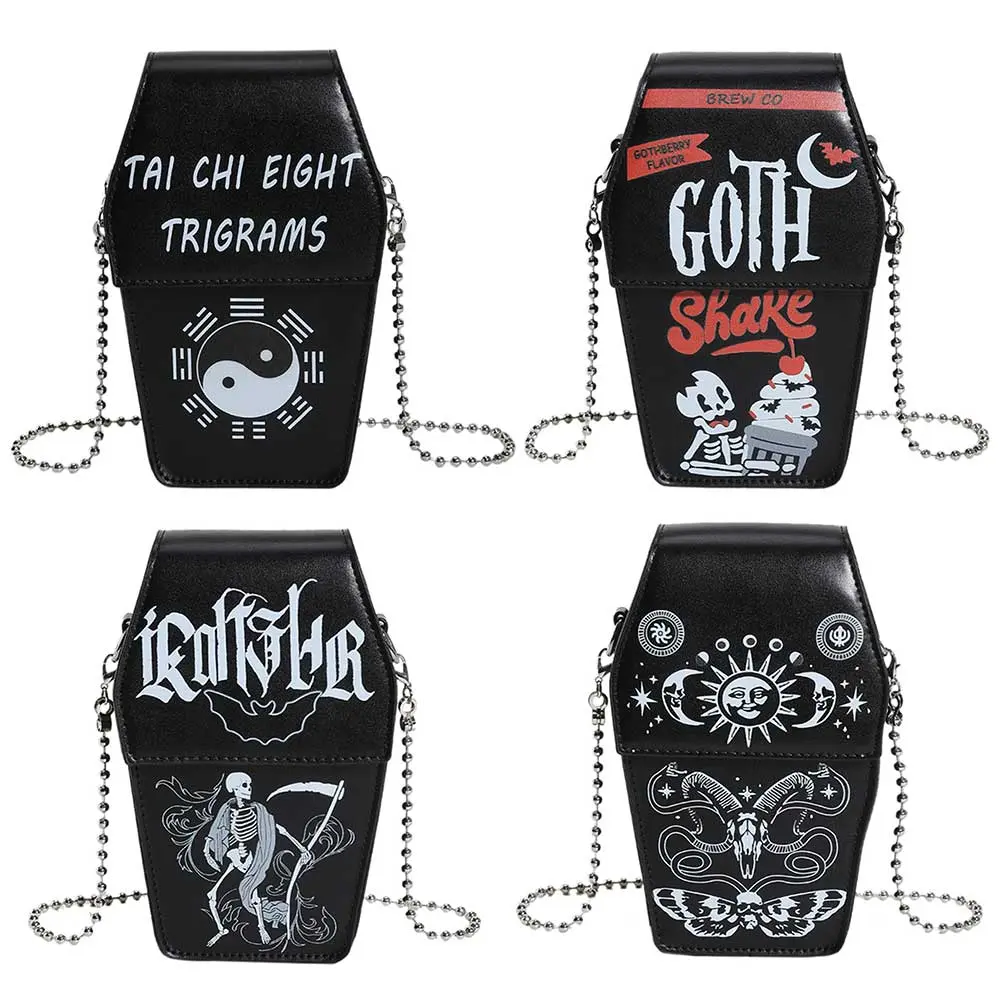 Women Gothic Crossbody Bag Versatile Gothic Crossbody Pouch Zipper Casual Satchel Bag PU Leather Novelty Halloween Cellphone Bag