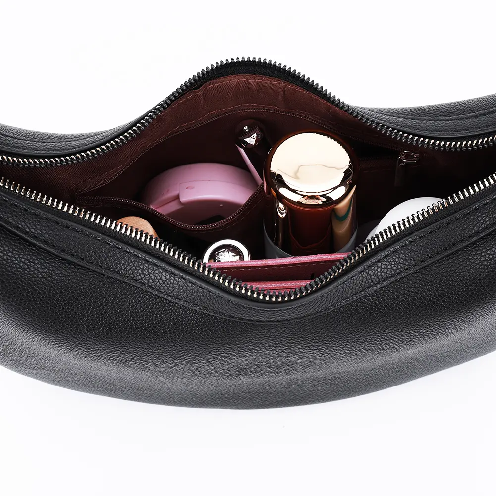 Crescent Shoulder Bag with Adjustable Strap Clutch Handbag Solid Color Trendy Crossbody Bag with Zipper Closure for Women