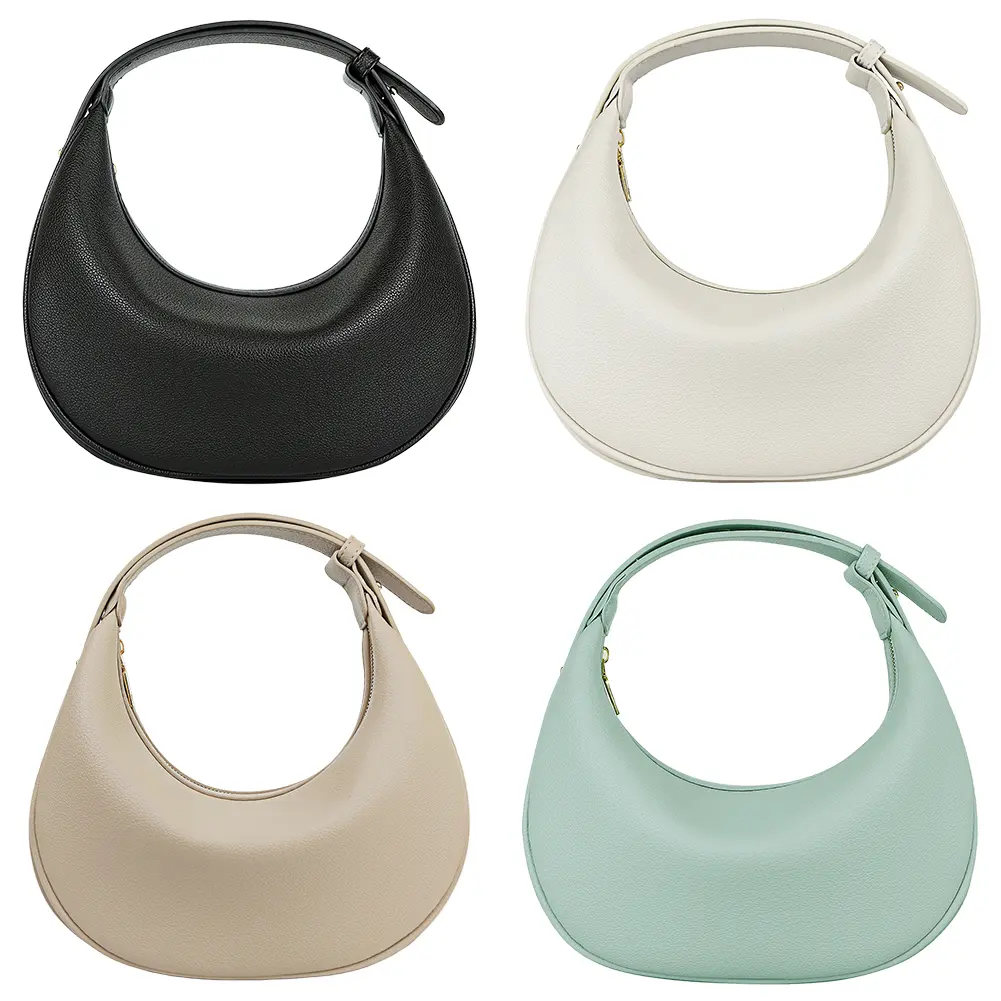 Crescent Shoulder Bag with Adjustable Strap Clutch Handbag Solid Color Trendy Crossbody Bag with Zipper Closure for Women