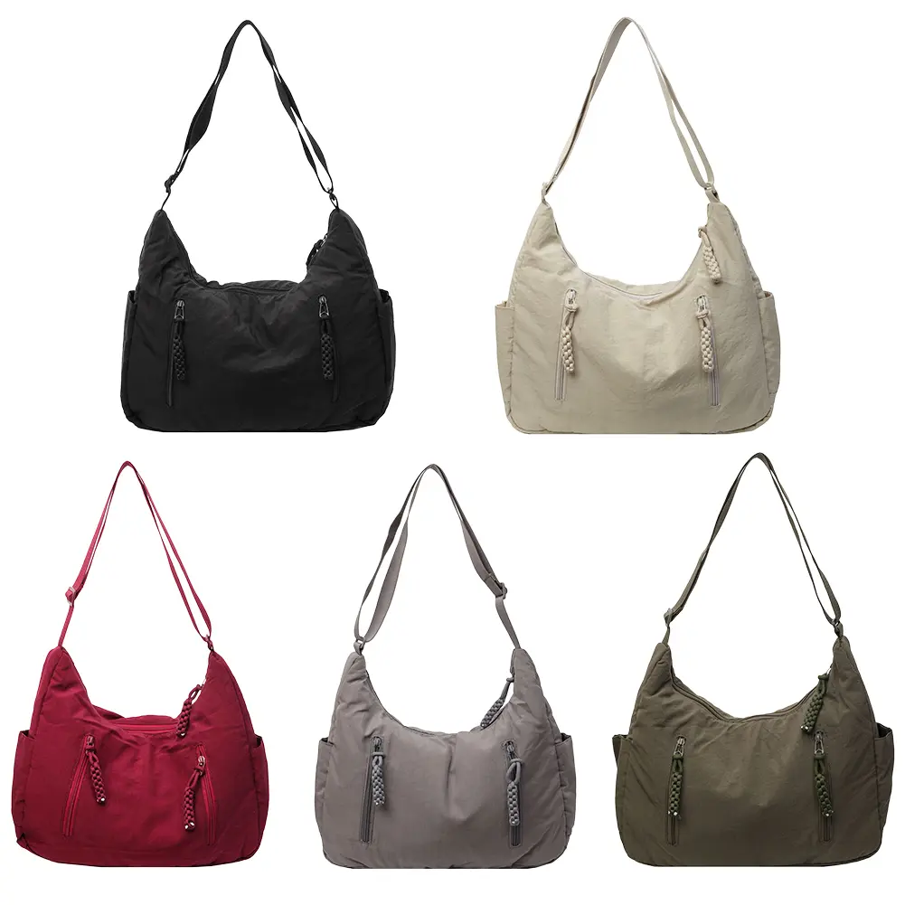 Women Lightweight Shoulder Bag Multi-Pocket Half Moon Sling Bag Large Capacity Travel Tote Handbag Outdoor Daily Bag