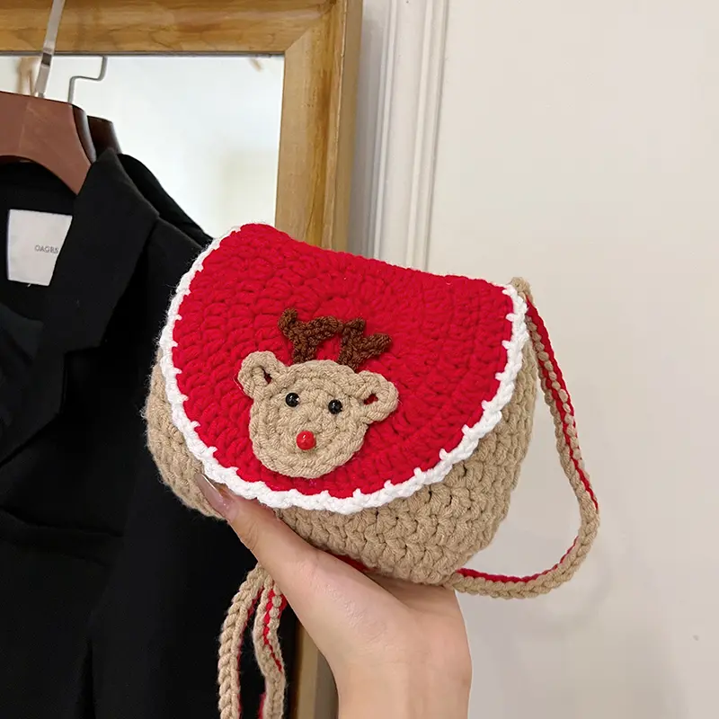 Women Crochet Shoulder Bag Christmas Crossbody Bag Trendy Knitted Purse Clutch Purse for Work Travel Shopping