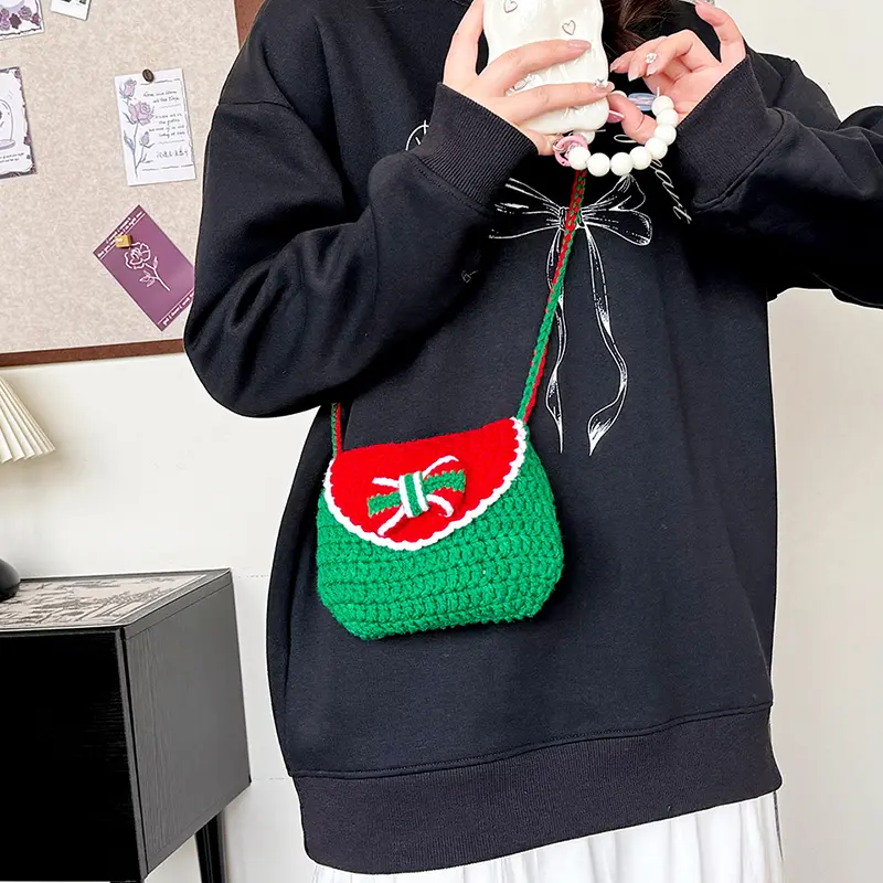 Women Crochet Shoulder Bag Christmas Crossbody Bag Trendy Knitted Purse Clutch Purse for Work Travel Shopping