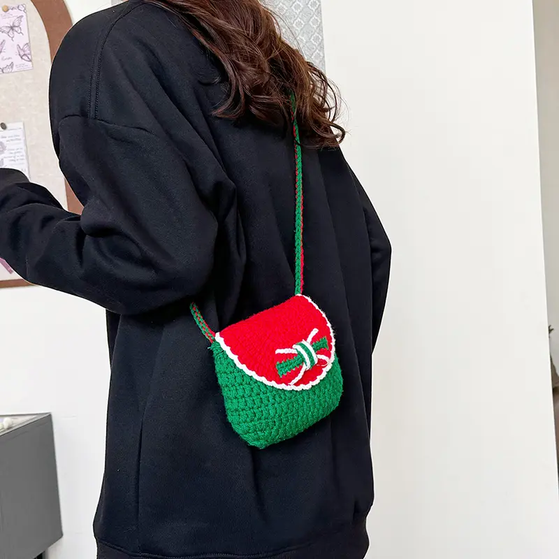 Women Crochet Shoulder Bag Christmas Crossbody Bag Trendy Knitted Purse Clutch Purse for Work Travel Shopping