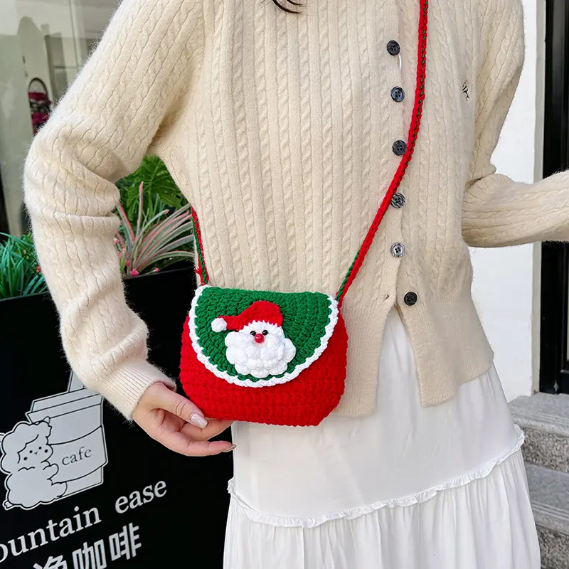 Women Crochet Shoulder Bag Christmas Crossbody Bag Trendy Knitted Purse Clutch Purse for Work Travel Shopping