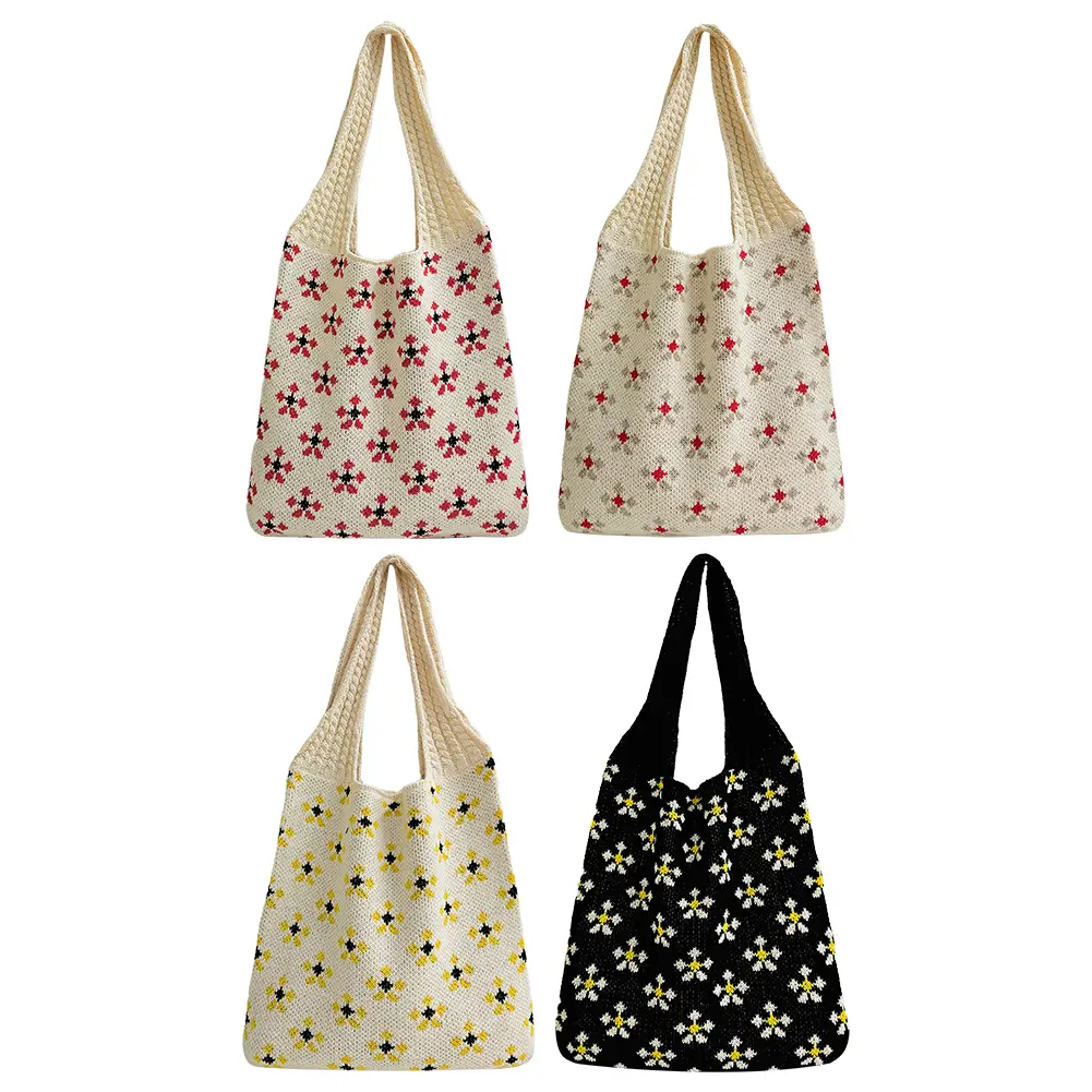 Crochet Tote Bag Mesh Knitted Bag Large Shoulder Bag Aesthetic Knit Bag Hollow Hobo Bag for Women Work Shopping Travel