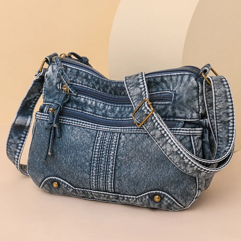 Women Messenger Bag Large Capacity Crossbody PU Bag Adjustable Strap Zipper Vintage Multi-Pockets Retro Sling Bag