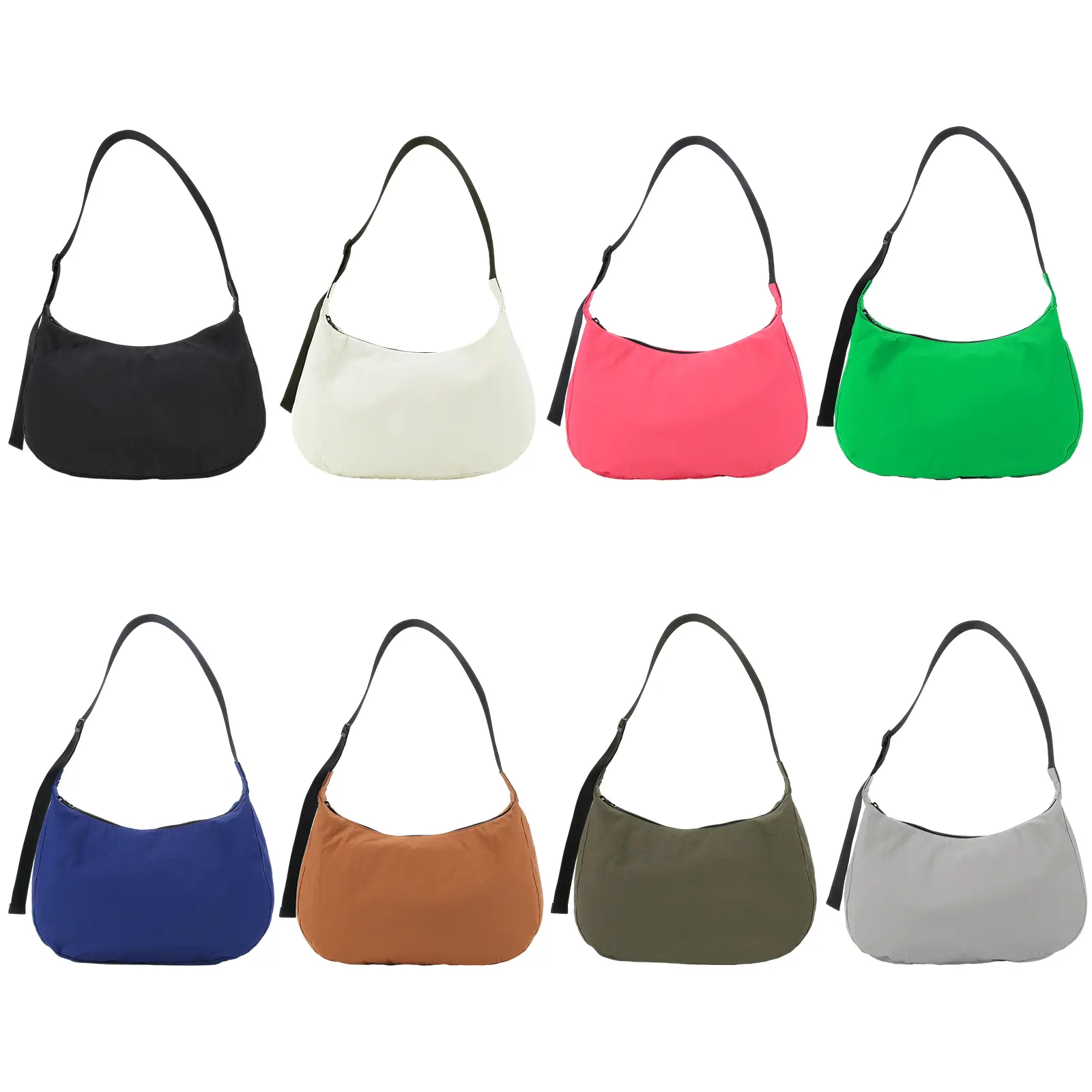 Women Nylon Shoulder Bag Zipper Crescent Bag Fashion Top Handle Bag Satchel Hobo Bag Girl Stylish Purse