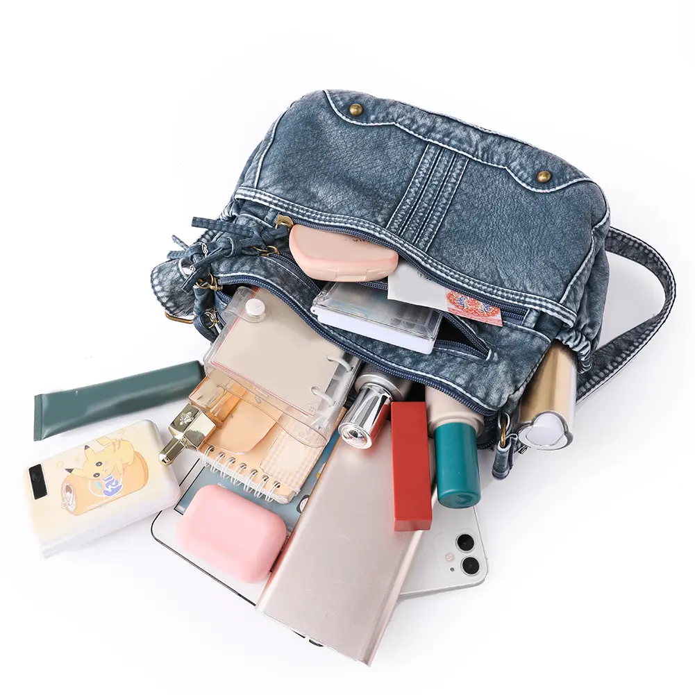 Women Messenger Bag Large Capacity Crossbody PU Bag Adjustable Strap Zipper Vintage Multi-Pockets Retro Sling Bag