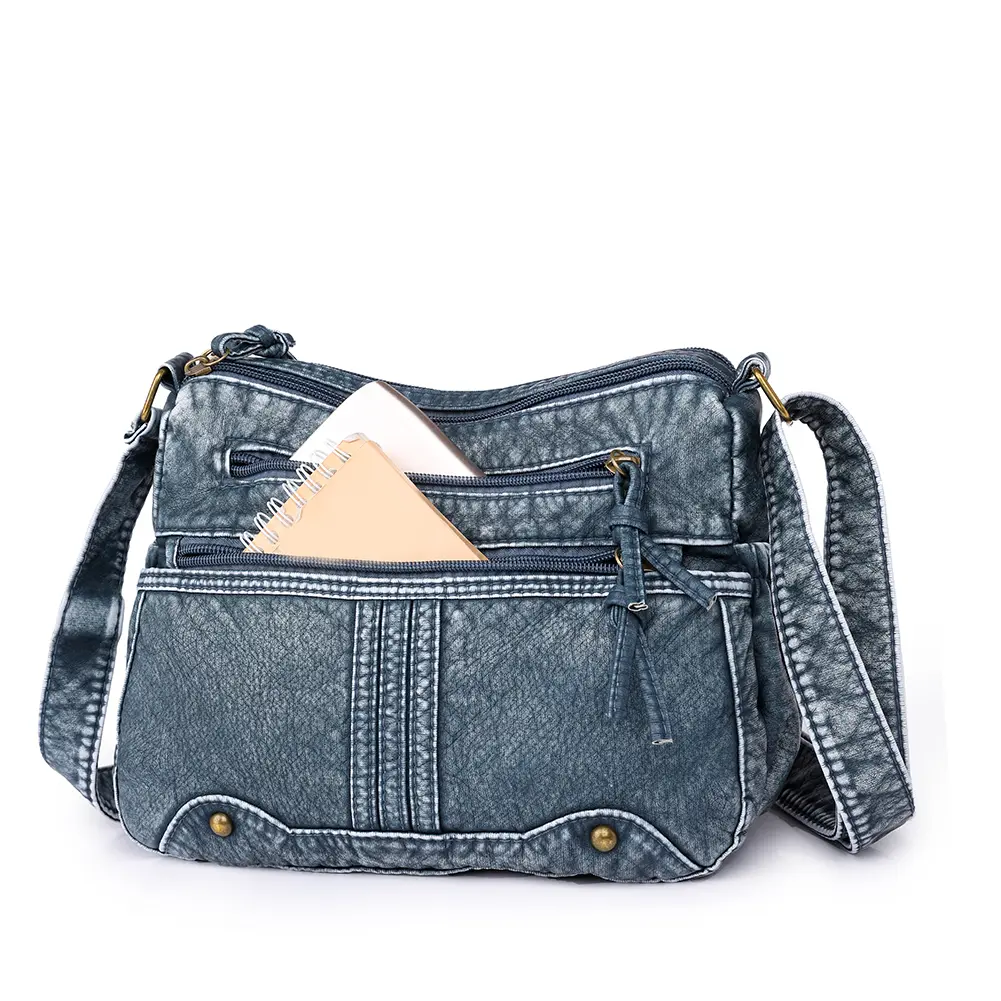 Women Messenger Bag Large Capacity Crossbody PU Bag Adjustable Strap Zipper Vintage Multi-Pockets Retro Sling Bag