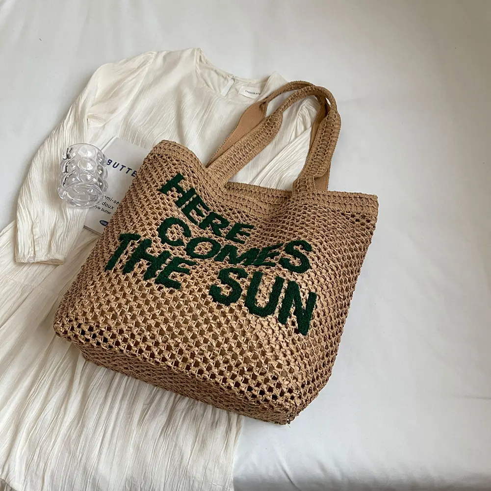 Women Straw Shoulder Bag Large Capacity Hollow Out Handbag Versatile Crochet Travel Bag Summer Beach Purse
