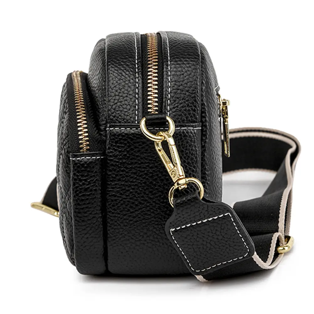 Fashion Shoulder Crossbody Bag Multi-layer Pocket Cowhide Leather Messenger Handbag Zipper Rhombus Pattern Solid Female Satchel