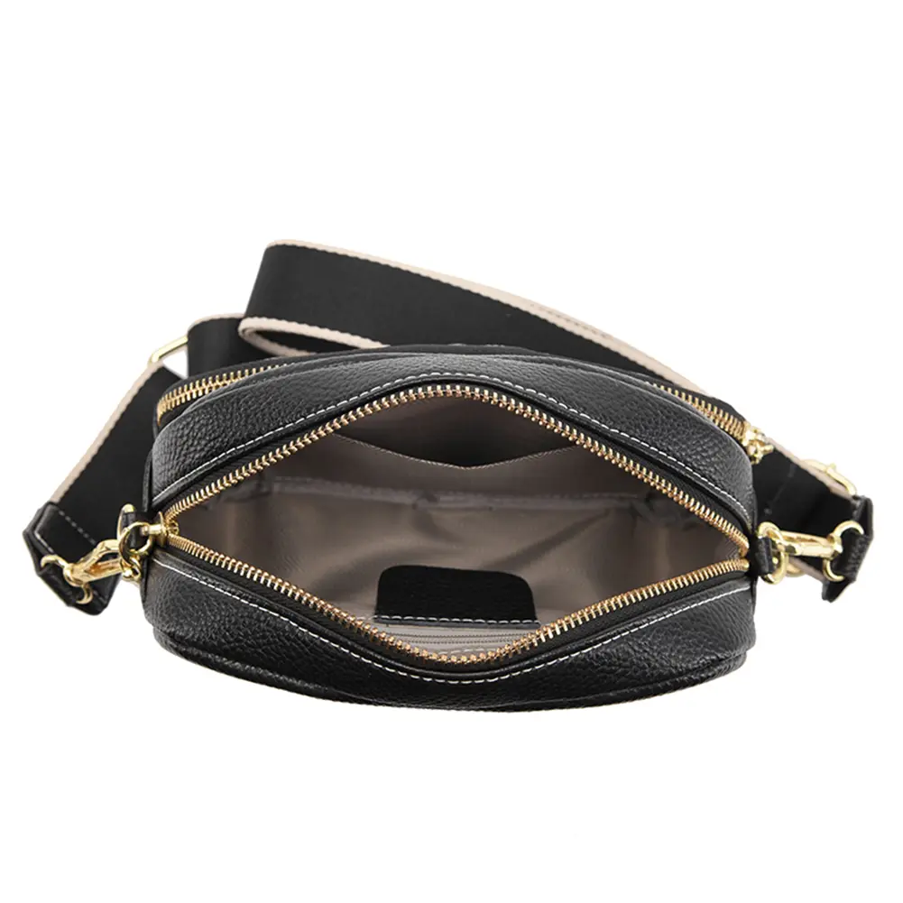 Fashion Shoulder Crossbody Bag Multi-layer Pocket Cowhide Leather Messenger Handbag Zipper Rhombus Pattern Solid Female Satchel