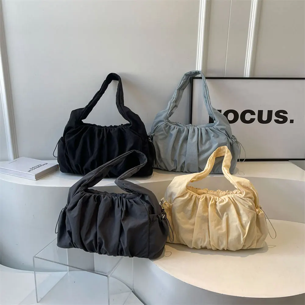 Women Padded Underarm Bag Large Capacity Cloud Pleated Shoulder Bag Soft Armpit Bag Solid Color Multi-pockets for Outdoor Travel