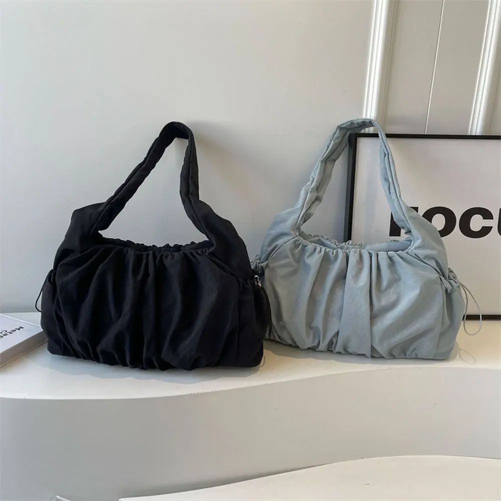 Women Padded Underarm Bag Large Capacity Cloud Pleated Shoulder Bag Soft Armpit Bag Solid Color Multi-pockets for Outdoor Travel
