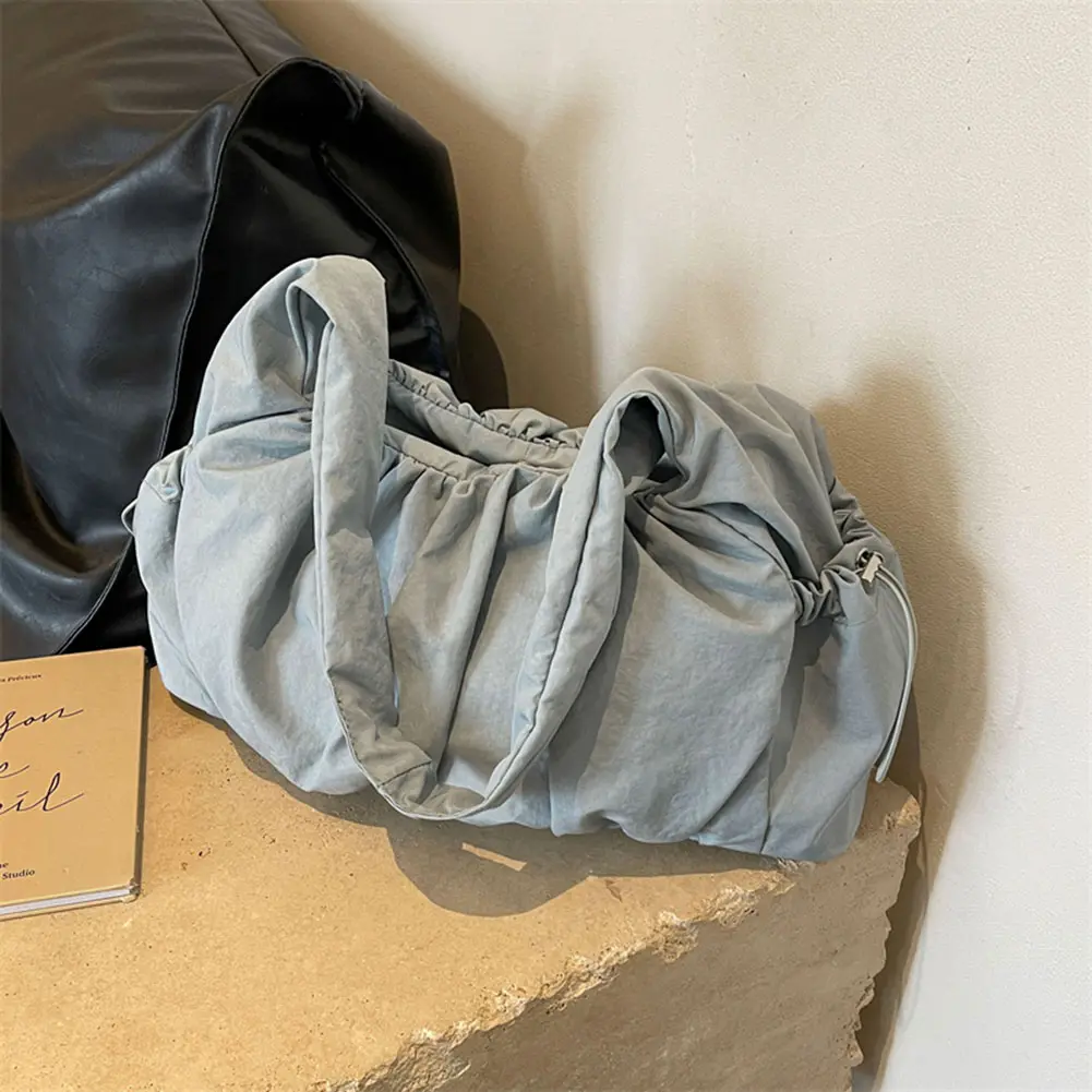 Women Padded Underarm Bag Large Capacity Cloud Pleated Shoulder Bag Soft Armpit Bag Solid Color Multi-pockets for Outdoor Travel