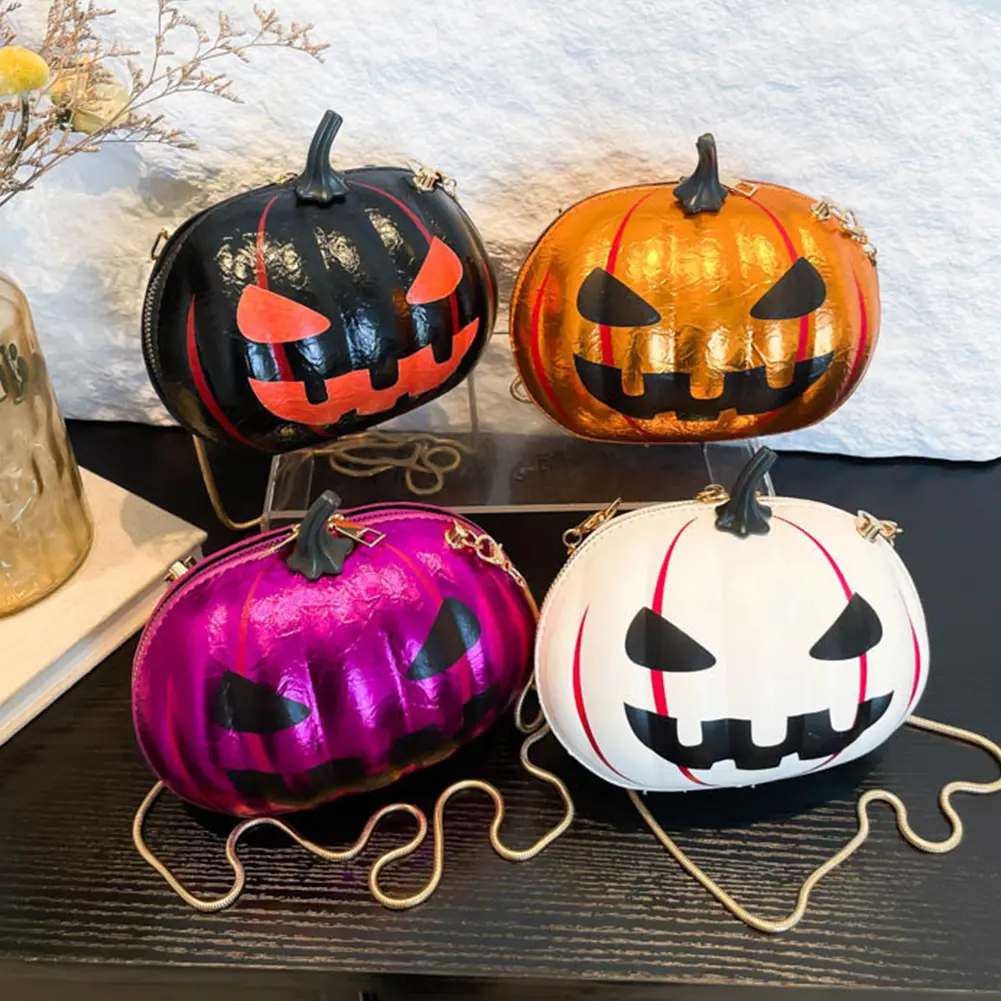 Women Halloween Crossbody Bag Novelty Shoulder Bag Pumpkin PU Leather Handbag Round Crossbody Purse for Shopping Travel
