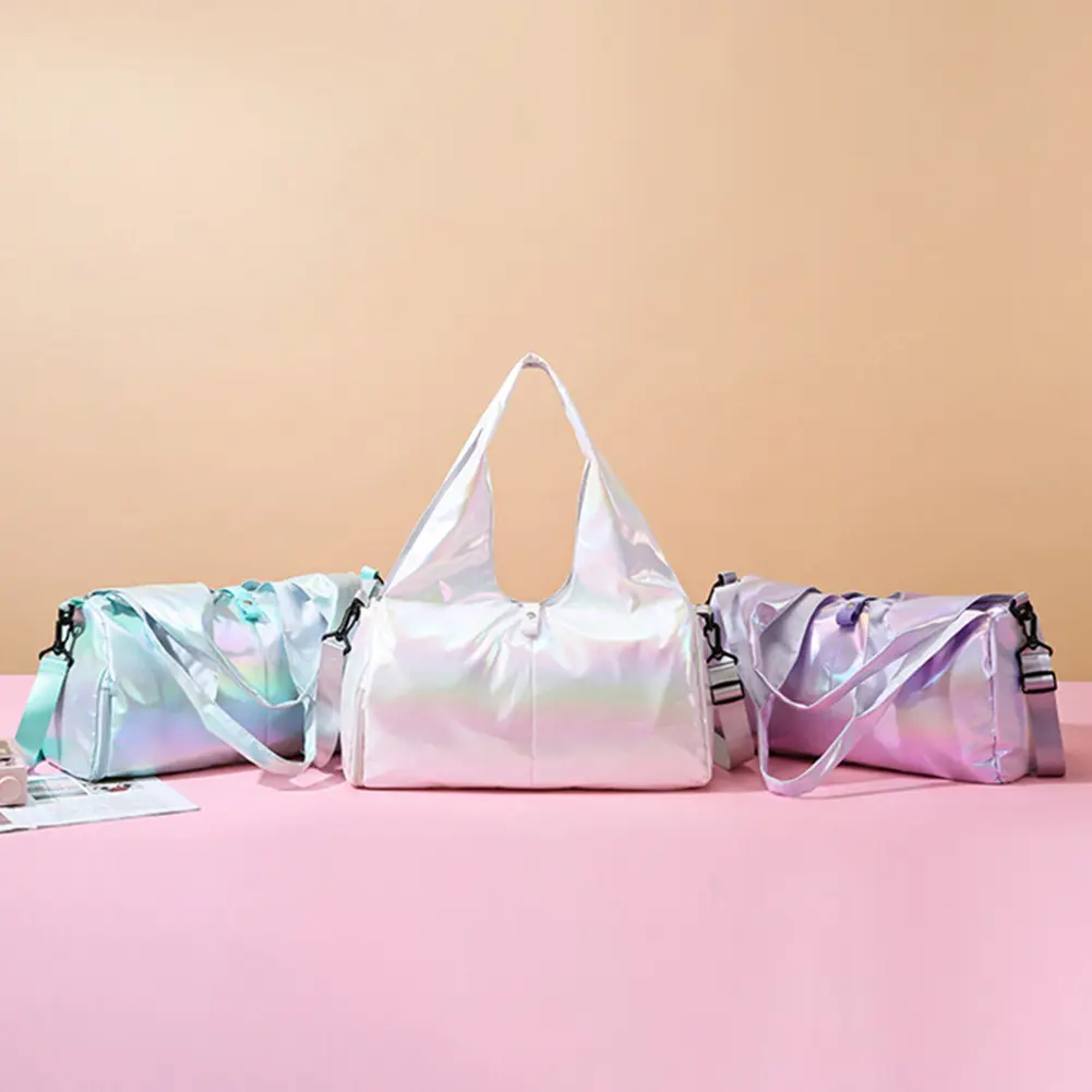 Women Fitness Shoulder Bag Large Capacity Pearlescent Weekender Bag Waterproof Multipocket Dry Wet Separation Outdoor Simple Bag