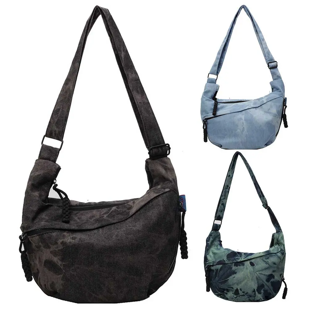 Women Canvas Stylish Dumpling Bag Multi-pockets Hobo Sling Bag Large Capacity Half Moon Bag Adjustable Strap Simple Satchel Bag