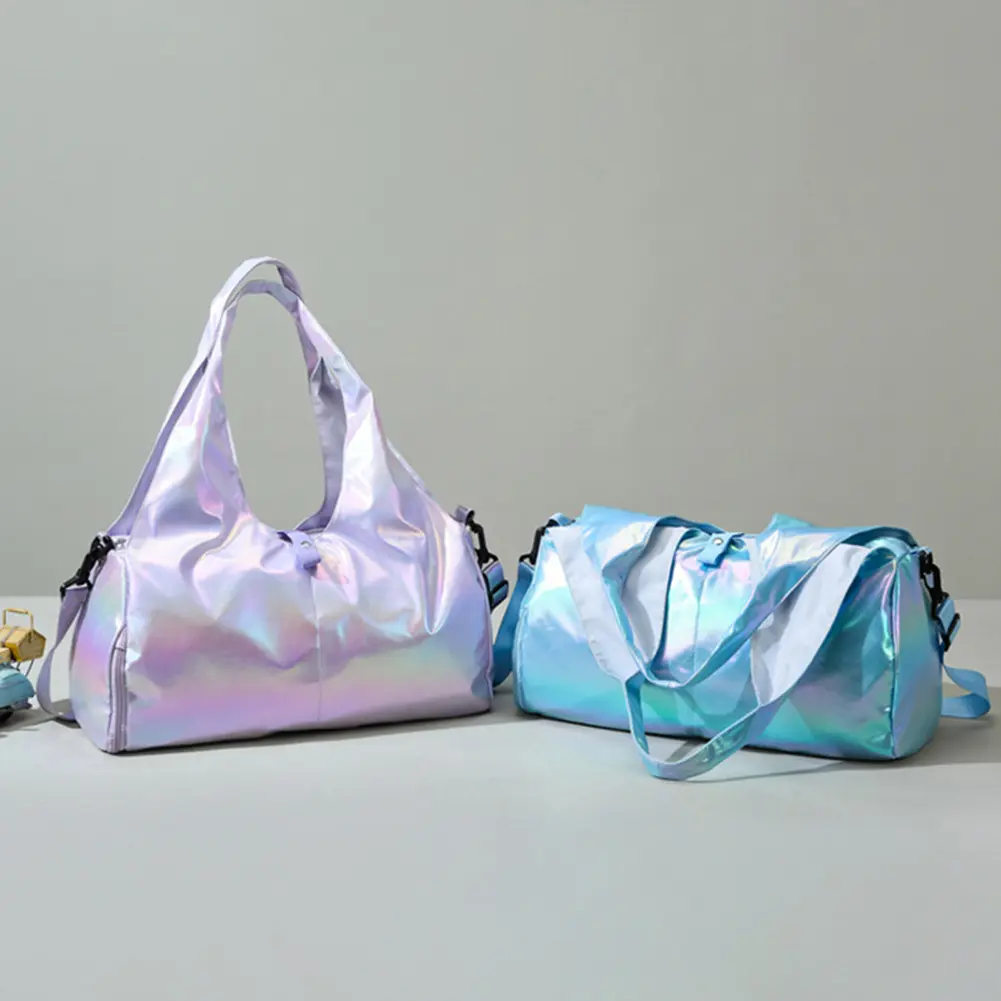 Women Fitness Shoulder Bag Large Capacity Pearlescent Weekender Bag Waterproof Multipocket Dry Wet Separation Outdoor Simple Bag