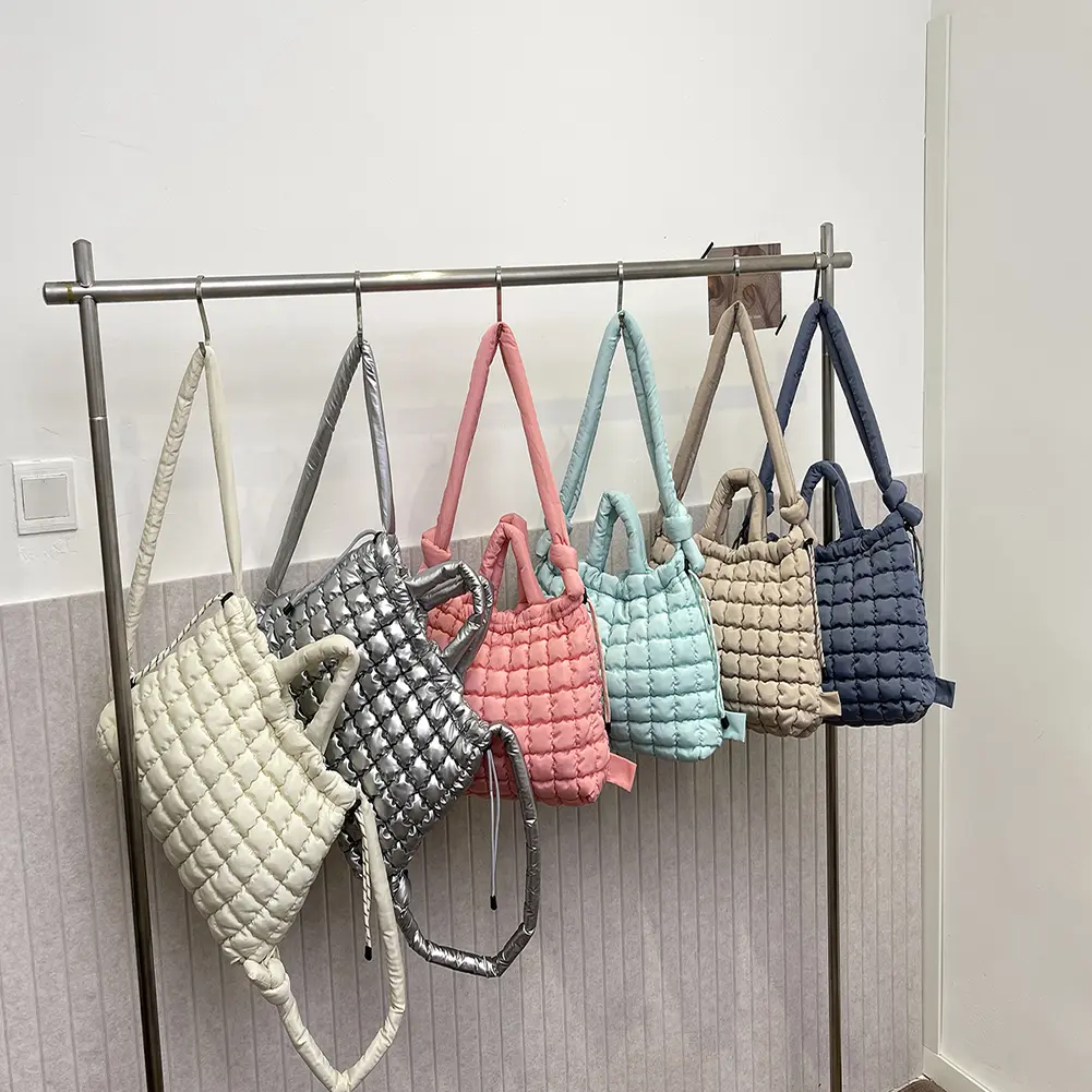 Puffer Tote Bag for Women Quilted Puffy Handbag Adjustable Strap Crossbody Bag Multi-Pockets Satchel Purse for Work Travel