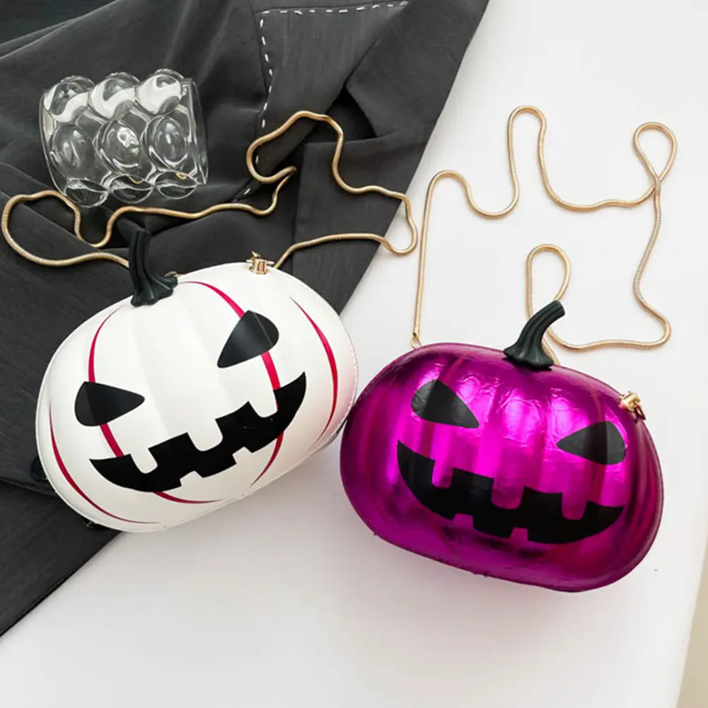 Women Halloween Crossbody Bag Novelty Shoulder Bag Pumpkin PU Leather Handbag Round Crossbody Purse for Shopping Travel