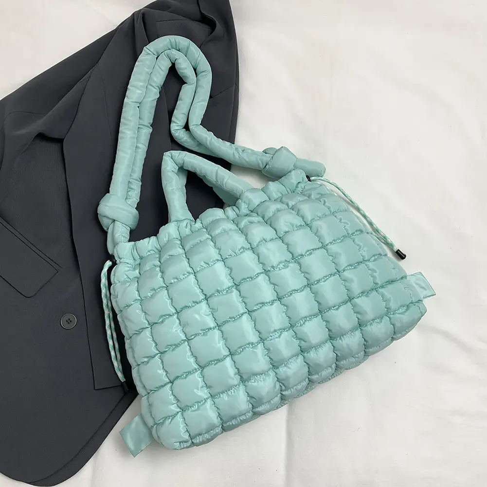 Puffer Tote Bag for Women Quilted Puffy Handbag Adjustable Strap Crossbody Bag Multi-Pockets Satchel Purse for Work Travel
