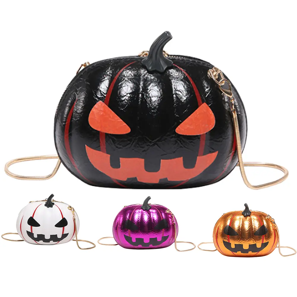 Women Halloween Crossbody Bag Novelty Shoulder Bag Pumpkin PU Leather Handbag Round Crossbody Purse for Shopping Travel
