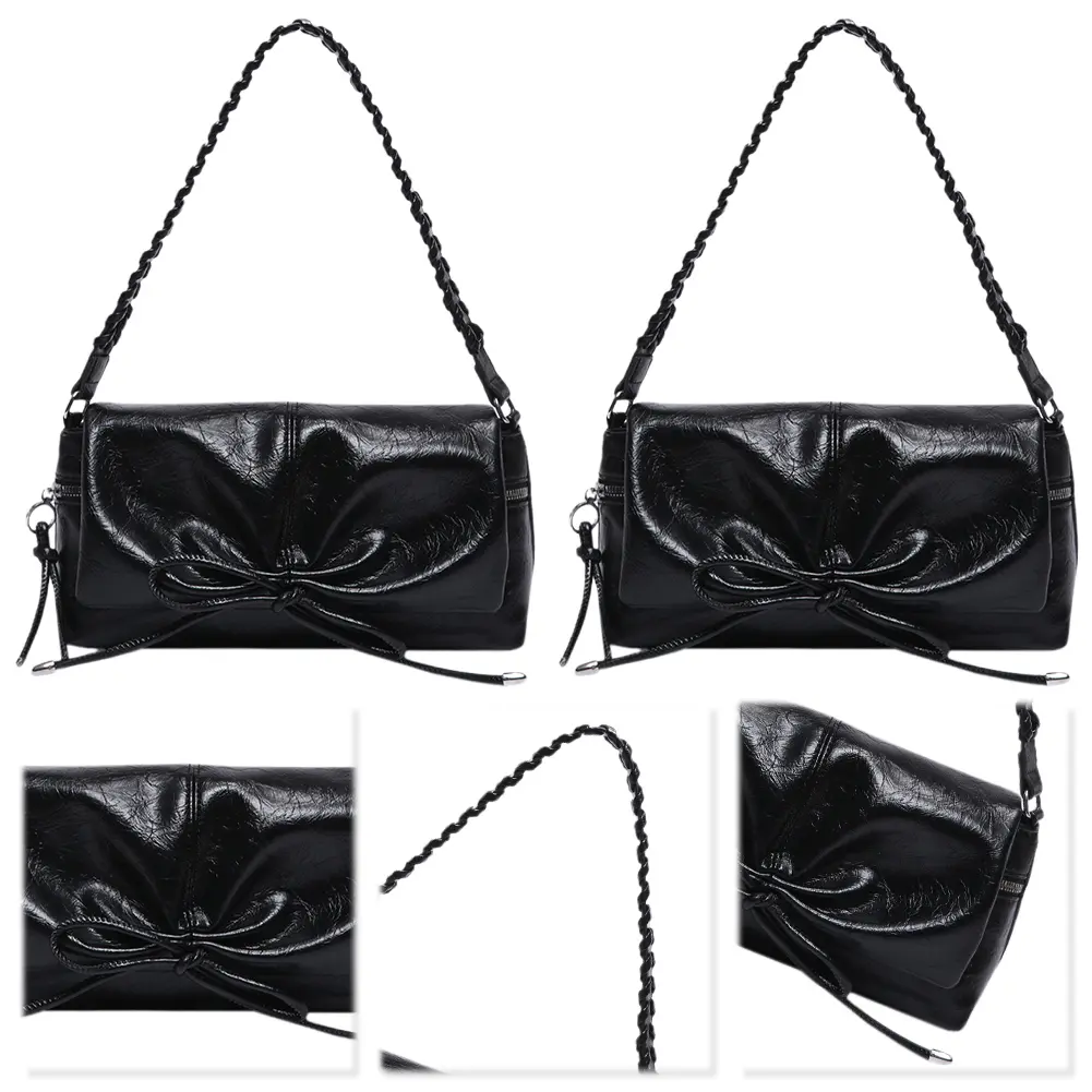 Women Crossbody Bag Bowknot PU Leather Flap Handbag Zipper Clutch Purse Magnetic Closure Hobo Bag for Vacation Travel Commuting