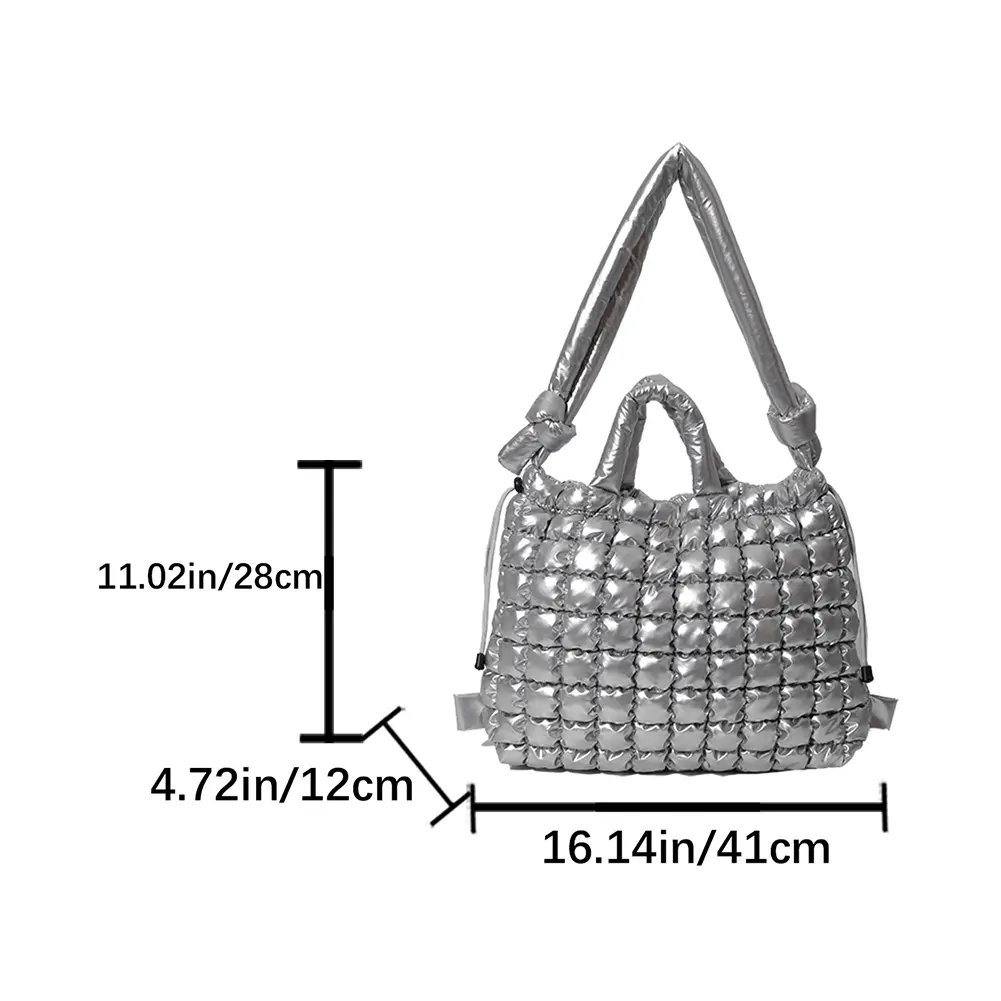 Puffer Tote Bag for Women Quilted Puffy Handbag Adjustable Strap Crossbody Bag Multi-Pockets Satchel Purse for Work Travel