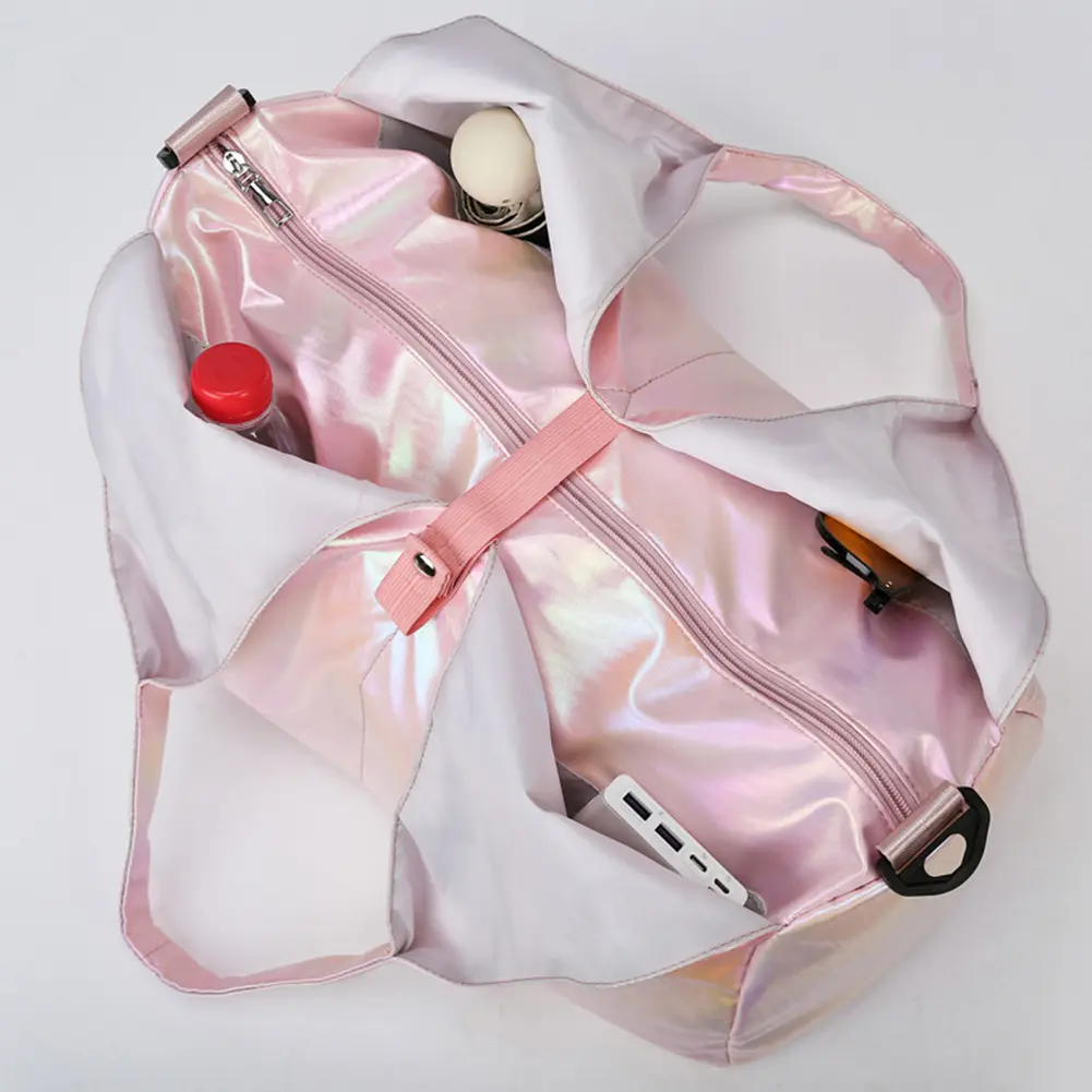 Women Fitness Shoulder Bag Large Capacity Pearlescent Weekender Bag Waterproof Multipocket Dry Wet Separation Outdoor Simple Bag