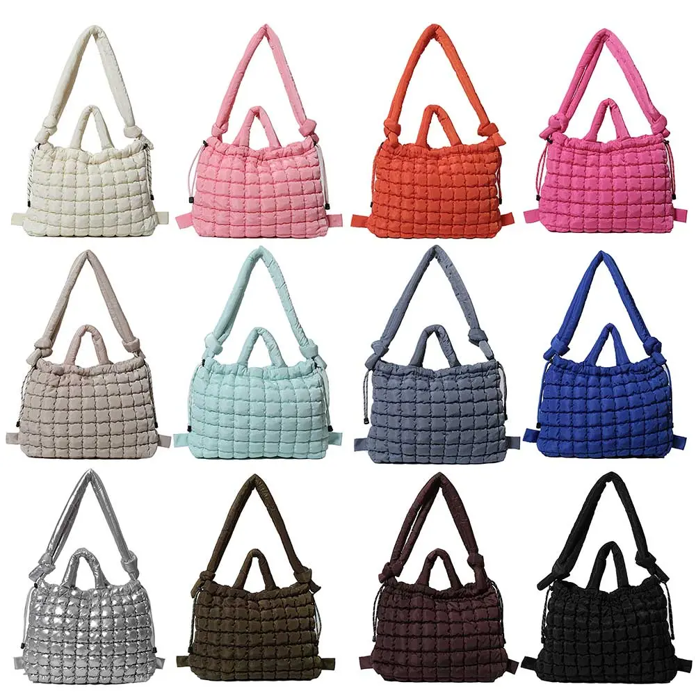 Puffer Tote Bag for Women Quilted Puffy Handbag Adjustable Strap Crossbody Bag Multi-Pockets Satchel Purse for Work Travel