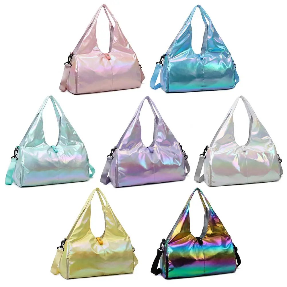 Women Fitness Shoulder Bag Large Capacity Pearlescent Weekender Bag Waterproof Multipocket Dry Wet Separation Outdoor Simple Bag