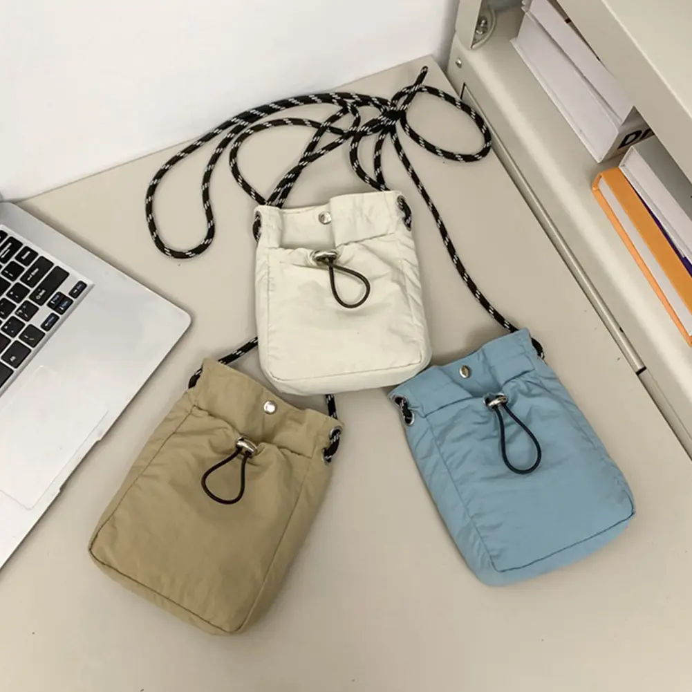 Women Nylon Crossbody Bag Solid Color All-Match Sling Bag Wear Resist Small Square Phone Bag Travel Shopping Phone Bag