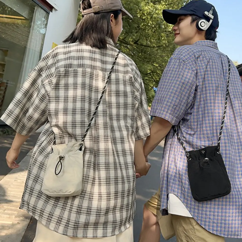 Women Nylon Crossbody Bag Solid Color All-Match Sling Bag Wear Resist Small Square Phone Bag Travel Shopping Phone Bag