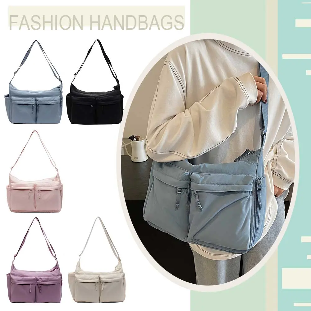 Women Puffy Crossbody Bag Large Capacity Simple Tote Handbag Adjustable Strap Padded Satchel Bag Female Commute Bag