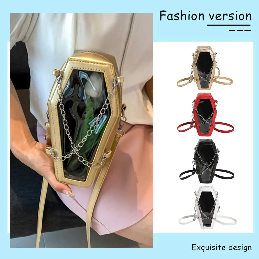 Women Crossbody Bag Creative PVC PU Shoulder Bag Coffin Shape Tote Bag Transparent Underarm Bag Make Up Cosmetic Bag Shopper Bag