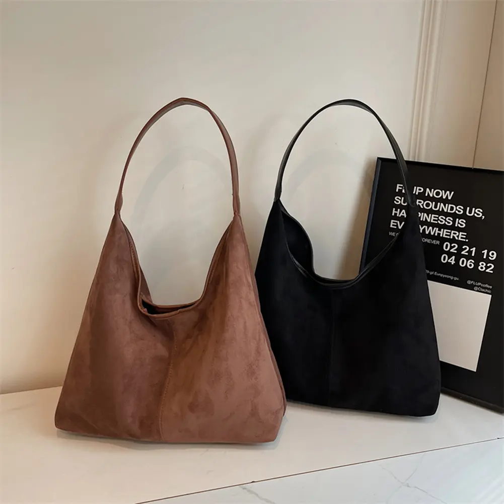 Retro Suede Shoulder Bag Fashion Slouchy Bag Trendy Crescent Bag Large for Women Work Shopping Travel Winter Fall
