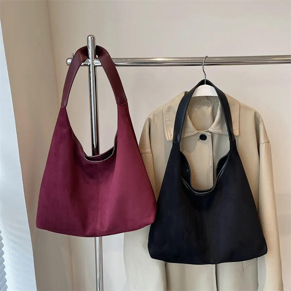 Retro Suede Shoulder Bag Fashion Slouchy Bag Trendy Crescent Bag Large for Women Work Shopping Travel Winter Fall