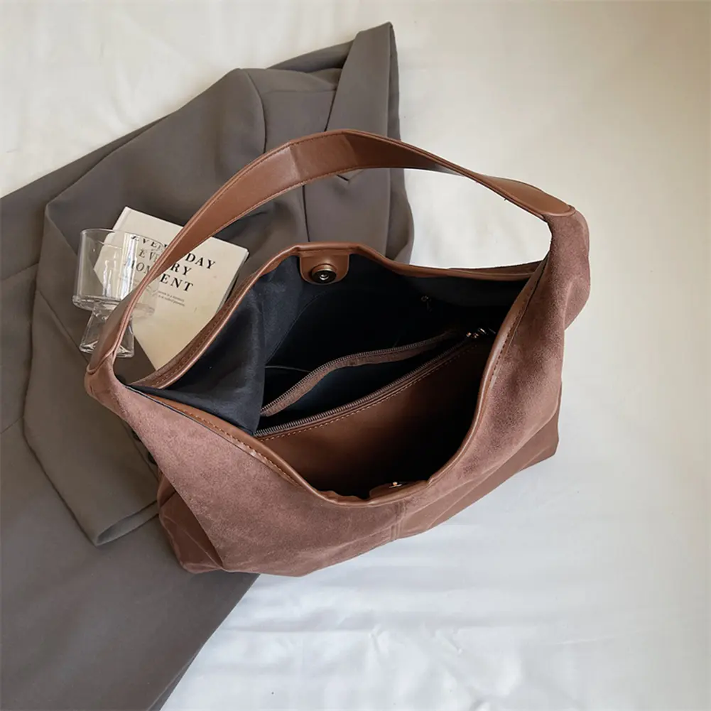 Retro Suede Shoulder Bag Fashion Slouchy Bag Trendy Crescent Bag Large for Women Work Shopping Travel Winter Fall