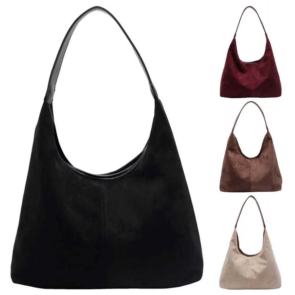 Retro Suede Shoulder Bag Fashion Slouchy Bag Trendy Crescent Bag Large for Women Work Shopping Travel Winter Fall