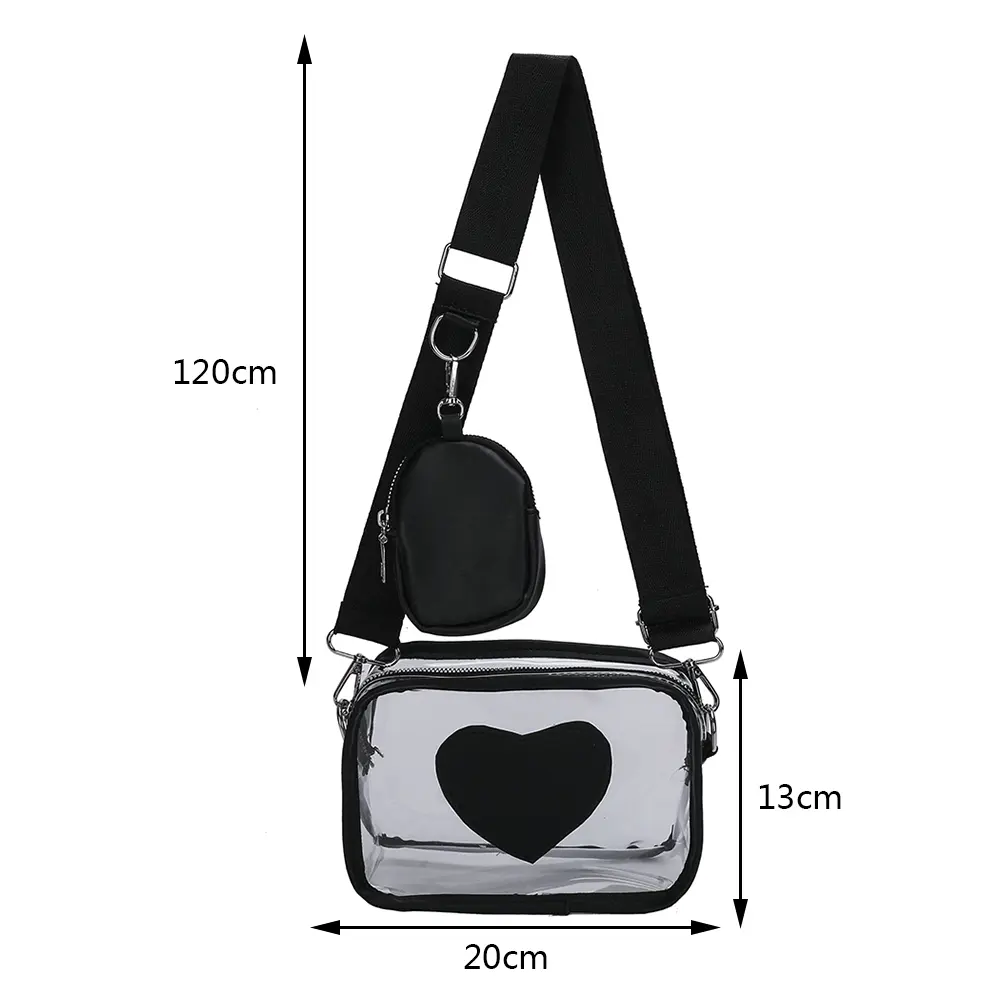 Transparent PVC Women Messenger Bags Fashion Love Small Square Bag Casual Waterproof Adjustable Strap Simple for Adult Teenagers