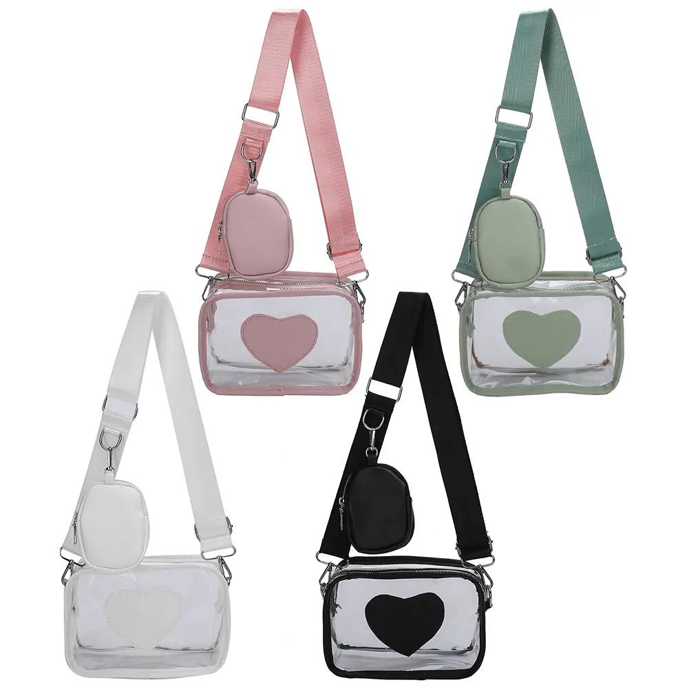 Transparent PVC Women Messenger Bags Fashion Love Small Square Bag Casual Waterproof Adjustable Strap Simple for Adult Teenagers