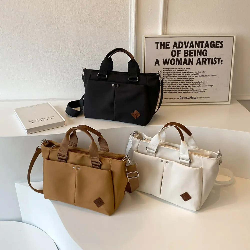 Women Casual Hobo Bag Large Capacity Lightweight Tote Bag Adjustable Strap Solid Color Shoulder Bag Multi Pockets Commuting Bag